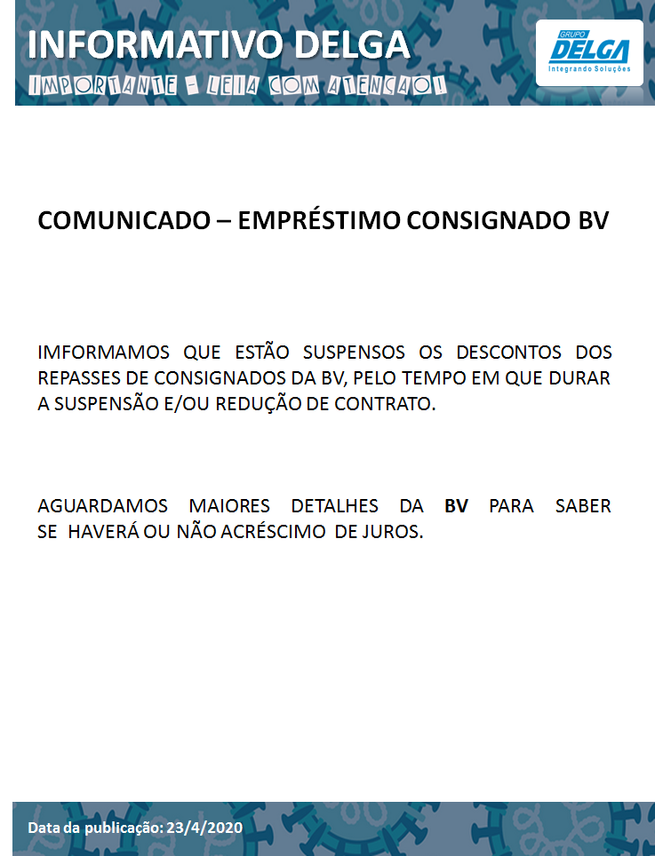COMUNICADO EMPRÉSTIMO CONSIGNADO BV DD CP 23 04 2020